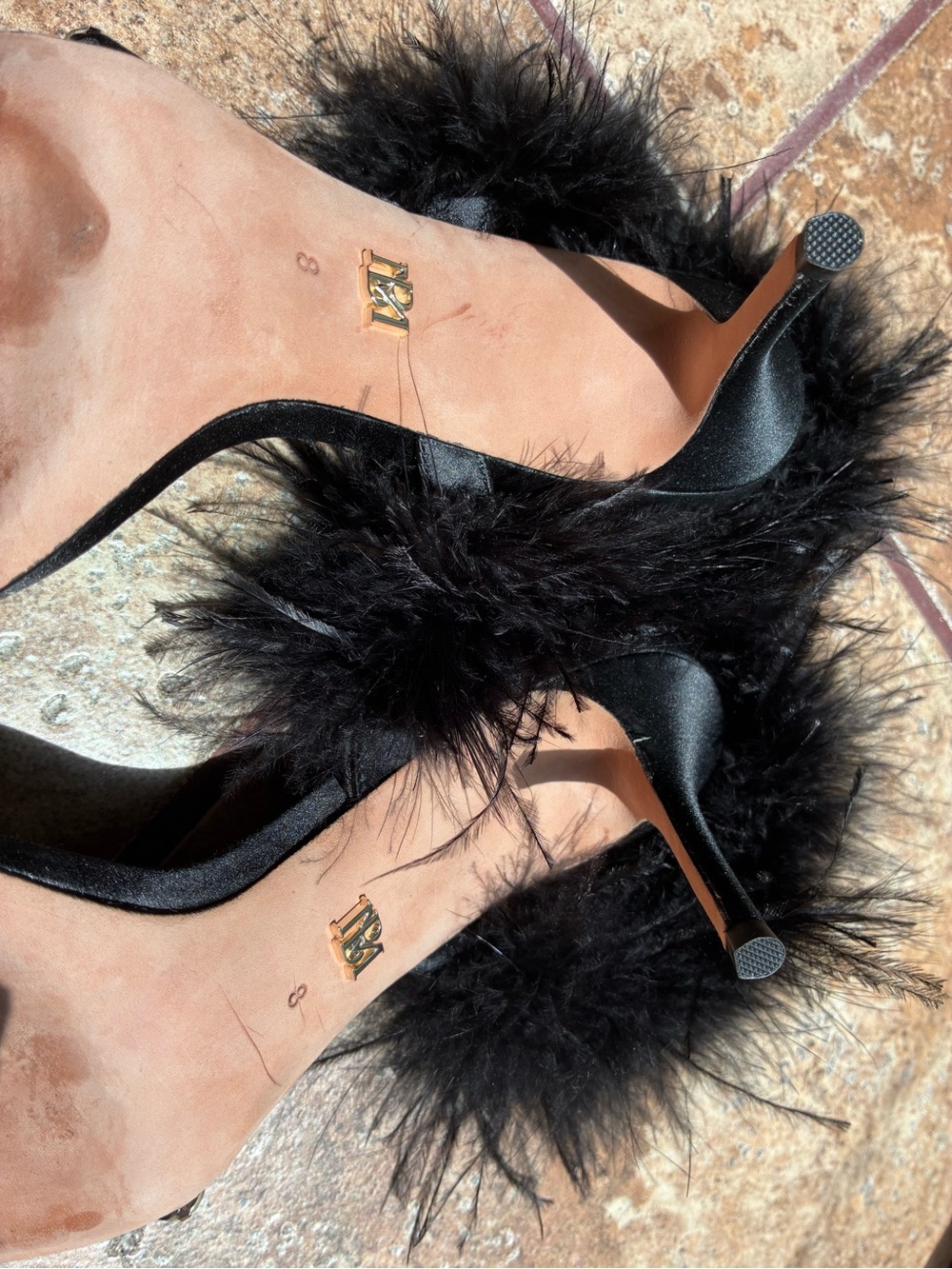 Badgley Mischka Harley  Black Feather and Crystal Stiletto Sandals - Picture 7 of 7